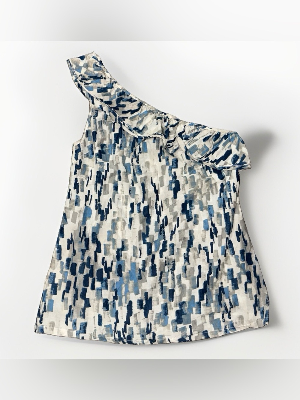Tommy Bahama Womens Size S One Shoulder Pastel Blue Gray Silk Blend Ruffle Top